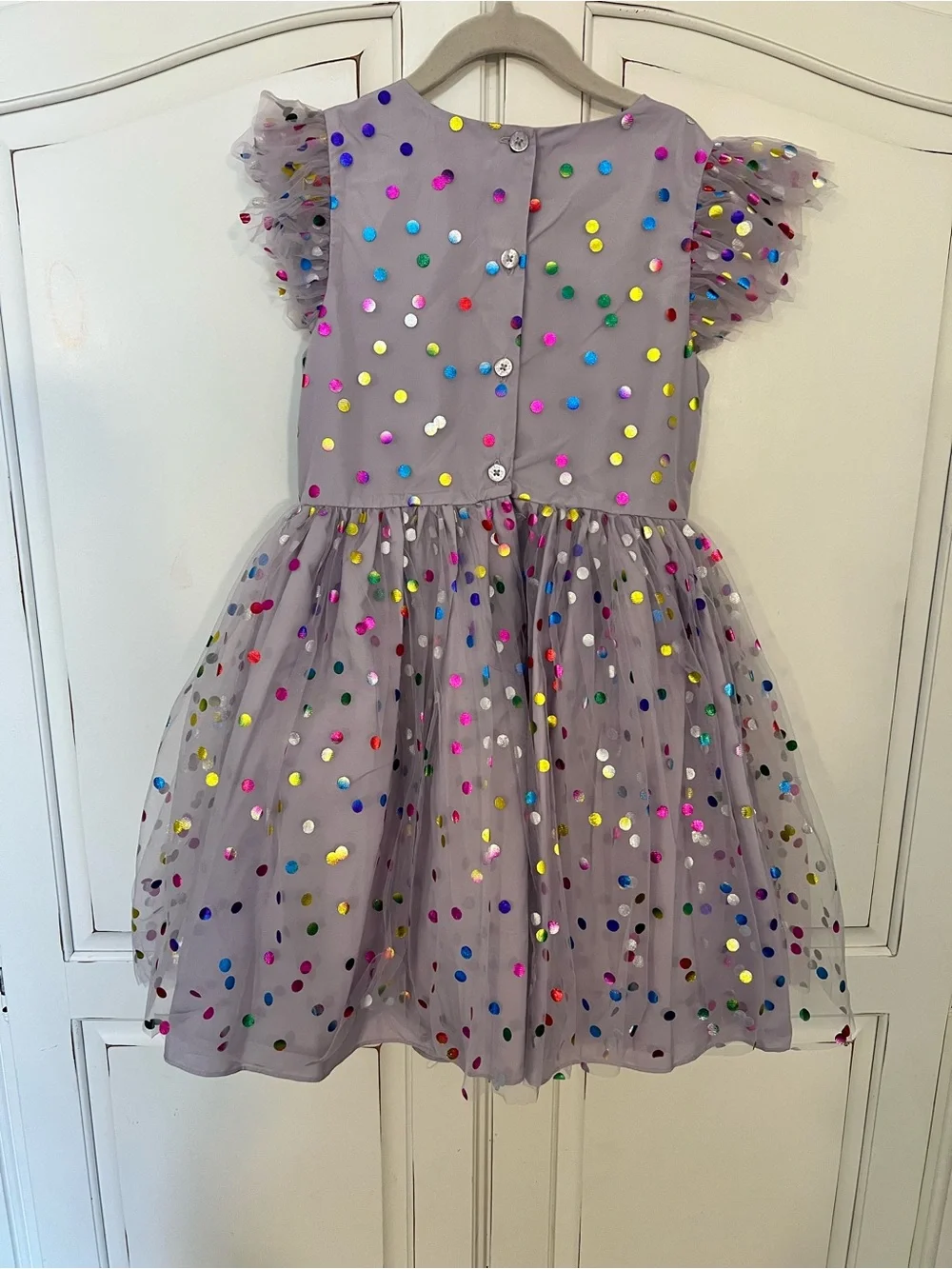 Girls' Lavender Multicolor Polka Dot Tulle Party Dress